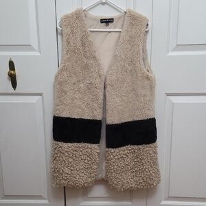 Catherine Malandrino Faux Fur Color Block Open Front Vest/ Medium